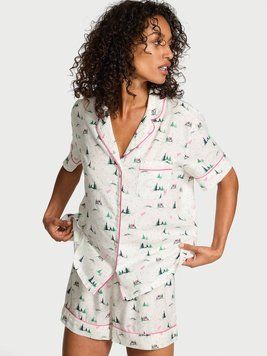 Піжамний комплект Cotton Flannel Short Pajama Set Coconut White/Rose Garden  27138598 фото