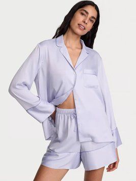 Піжамний комплект Victoria's Secret Signature Satin Long-Sleeve Short Pajama Set 27229961 фото